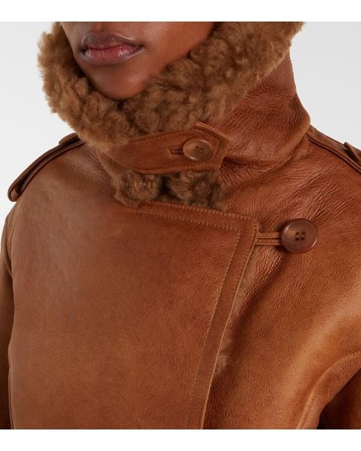 Chloé Brown Cropped Shearling-Trimmed Leather Jacket