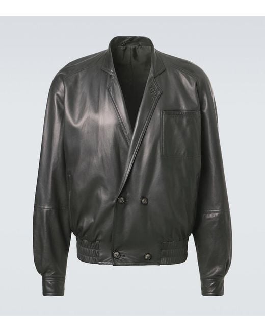 Giorgio Armani Gray Archivio Leather Bomber Jacket for men