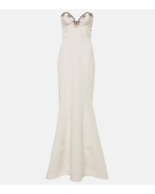 Miss Sohee White Iris Embellished Silk Maxi Dress