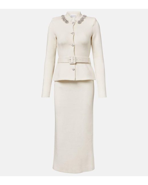 Self-Portrait Natural Embellished Knitted Midi Dress