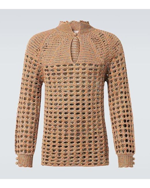 Valentino Brown Open-Knit Linen And Cotton Sweater for men