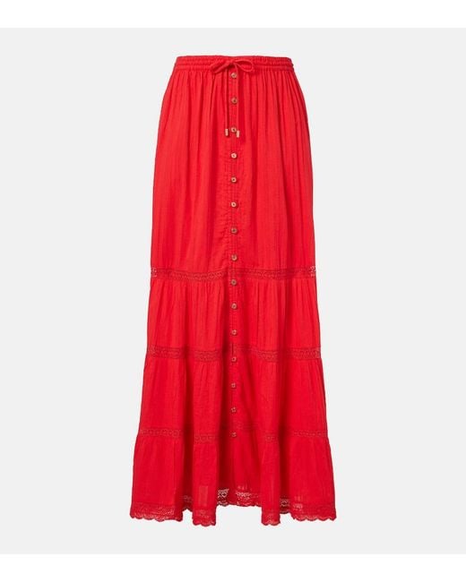 Melissa Odabash Red Marley Crochet-Trimmed Cotton Maxi Skirt