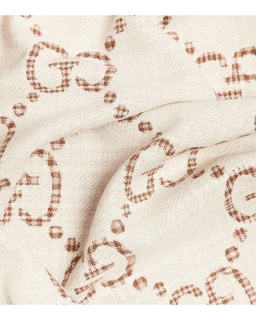 Gucci Natural Gg Wool Jacquard Scarf, Wool