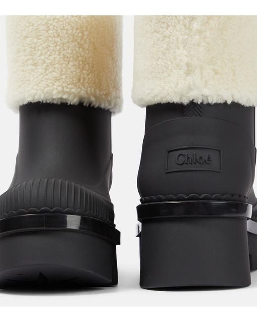 Chloé Black Raina Shearling-Trimmed Ankle Boots