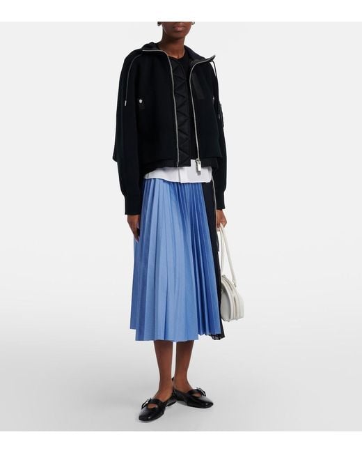 Sacai Black Paneled Cotton-Blend Zip-Up Hoodie