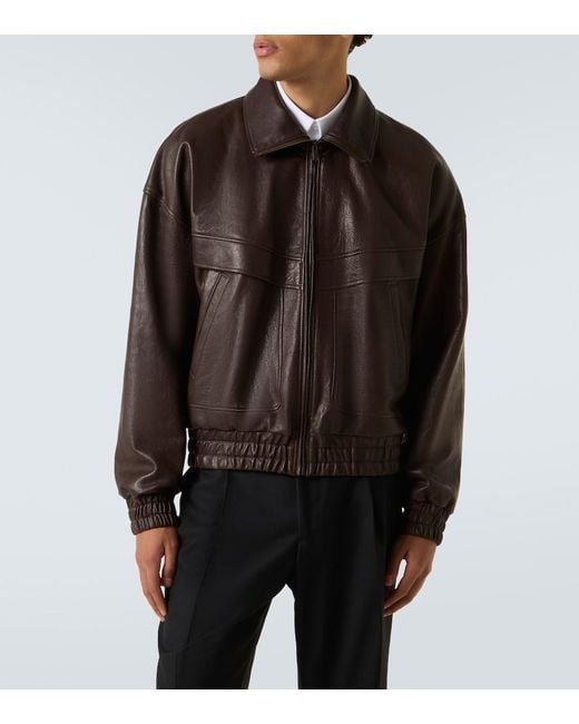 Saint Laurent Brown Leather Bomber Jacket for men