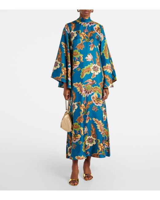 LaDoubleJ Blue Magnifico Printed Silk Midi Dress