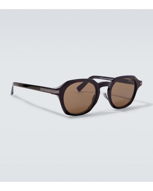 Zegna Brown Round Sunglasses for men