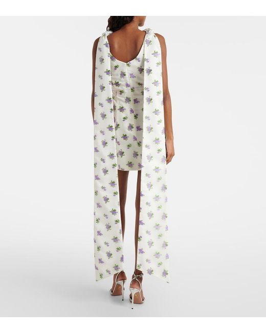 Markarian White Bow-Detail Floral Caped Brocade Minidress