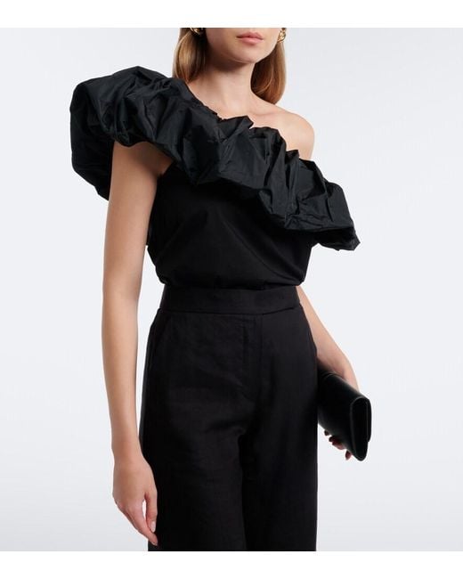 Max Mara Black Ruffled Off-Shoulder Cotton Top