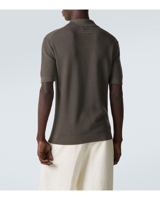 Zegna Green Knitted Cotton Polo Shirt for men