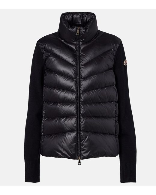 Moncler Black Tricot Down-Paneled Virgin Wool Cardigan