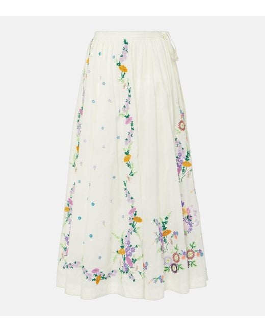 ALÉMAIS White Willa Embroidered Cotton Maxi Skirt