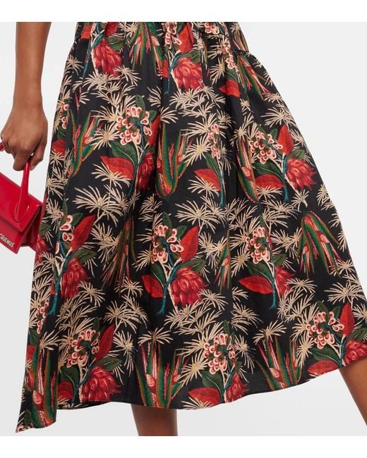 Ulla Johnson Red Fernanda Cotton Poplin Midi Skirt