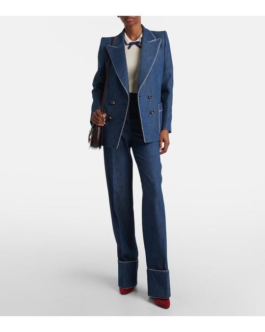 Valentino Blue Chambray Straight Pants