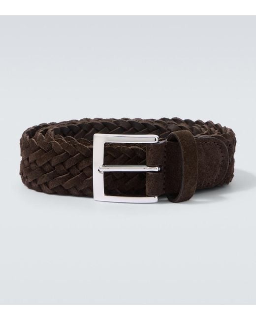 Kiton Brown Woven Suede Belt for men