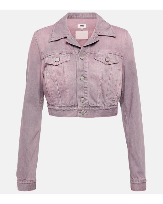 MM6 by Maison Margiela Pink Cropped Denim Jacket