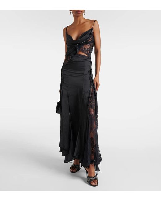 Y. Project Black Lace-trimmed Asymmetric Maxi Skirt