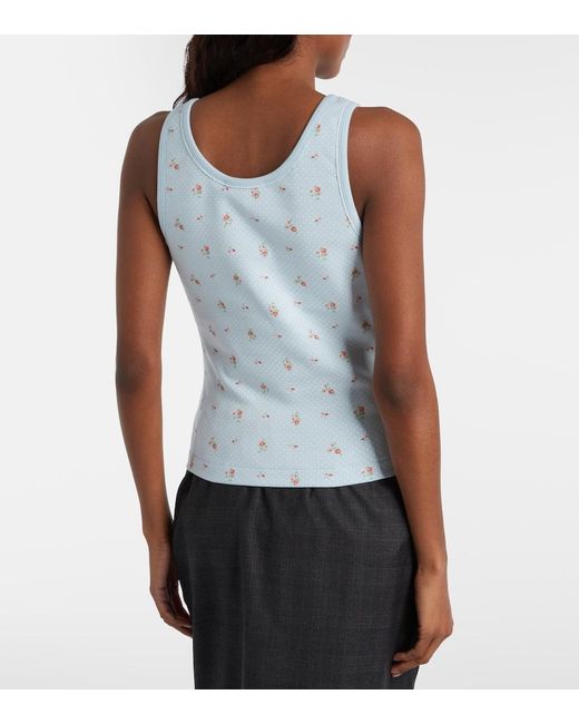 Prada Blue Floral Cotton-Blend Tank Top