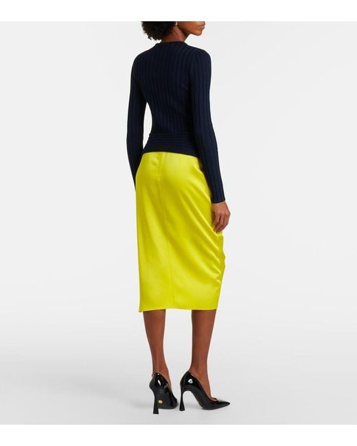Stella McCartney Yellow Draped Satin Pencil Skirt