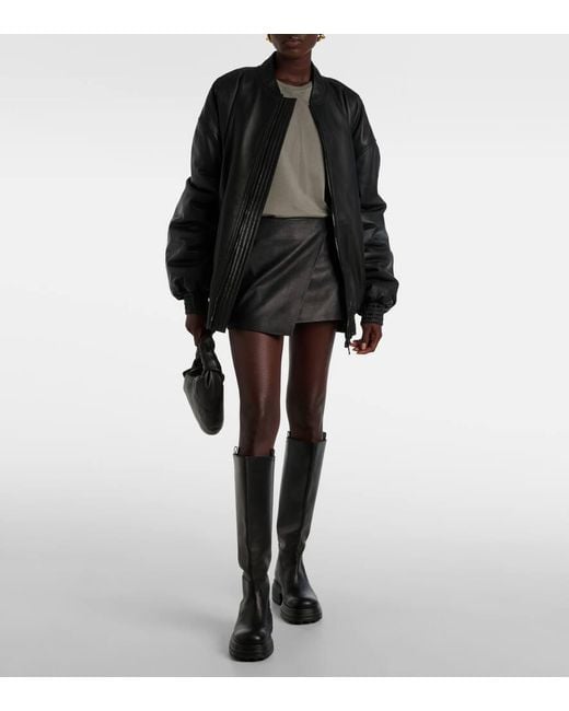 Frankie Shop Gray Cleo Wrap-Around Leather Mini Skirt