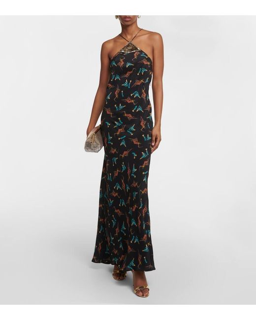 Rixo Black Bedrucktes Maxikleid Aus Seide