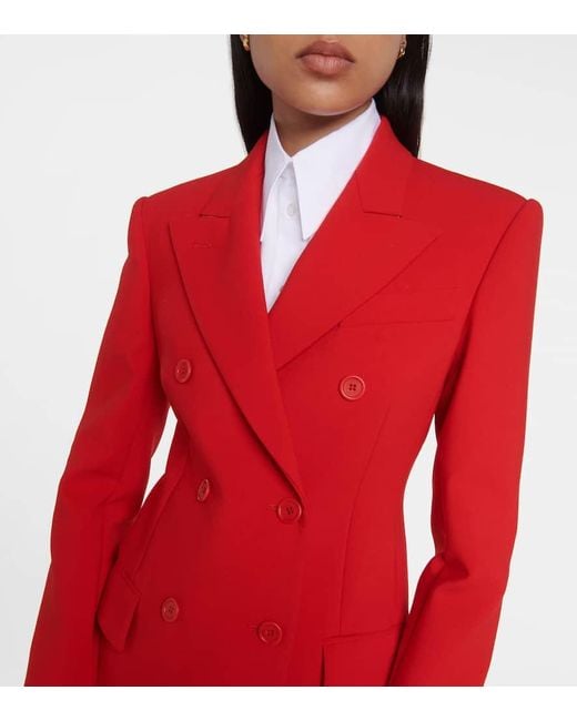 Sportmax Red Vischio Double-Breasted Wool-Blend Blazer