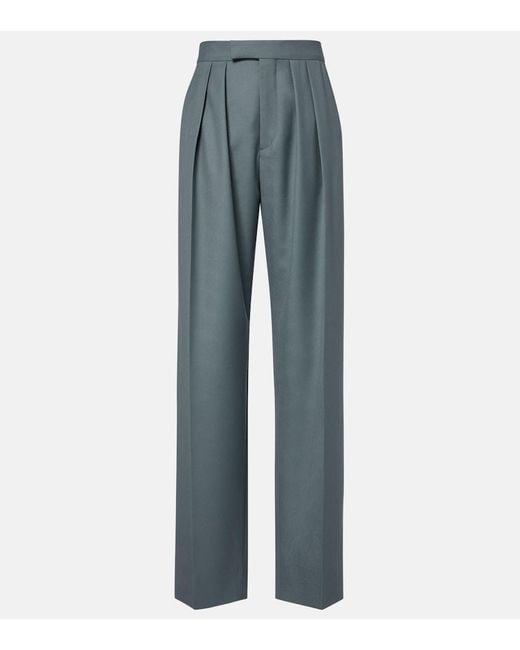 Chloé Blue Pleated Virgin Wool Straight Pants