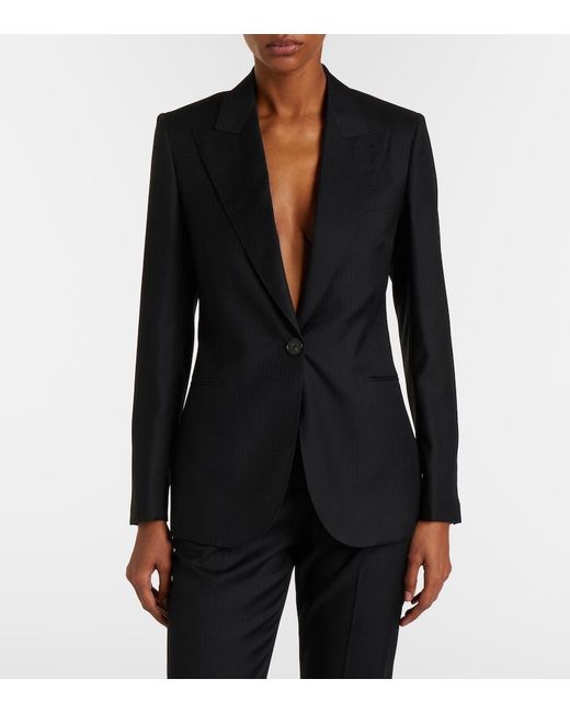 Givenchy Black Chalk Stripe Wool Blazer