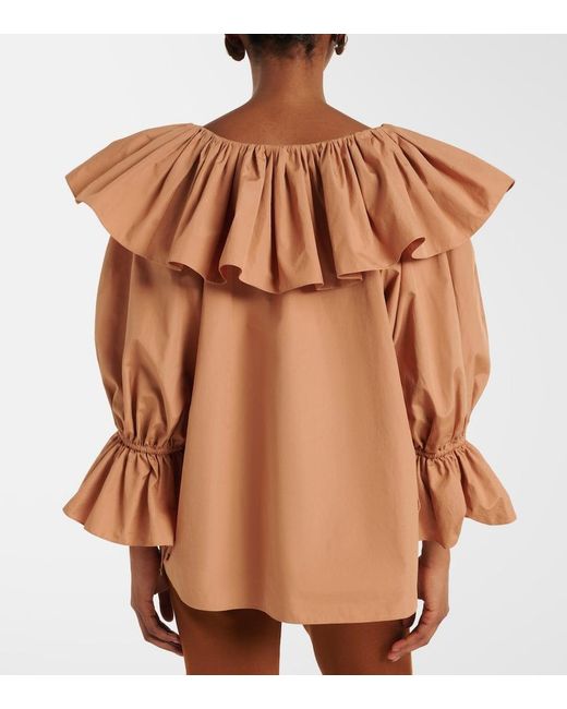 Chloé Brown Ruffled Cotton Poplin Blouse
