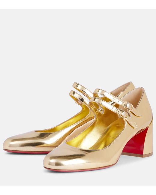 Christian Louboutin Metallic Miss Jane Mirrored Leather Mary Jane Pumps