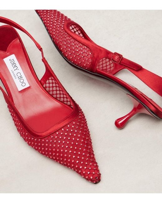 Jimmy Choo Red Slingback-Pumps Amel 50 Mit Kristallen