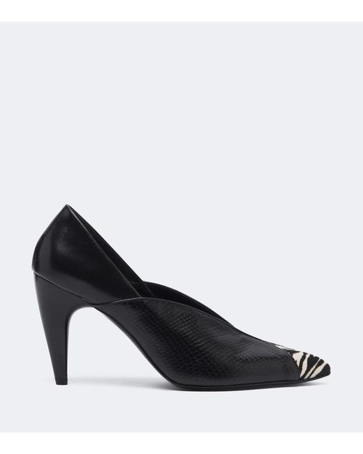 Isabel Marant Black Luza Calf Hair-Trimmed Snake-Effect Leather Pumps