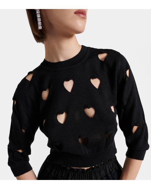 Simone Rocha Black Love Heart Cutout Wool And Silk Sweater