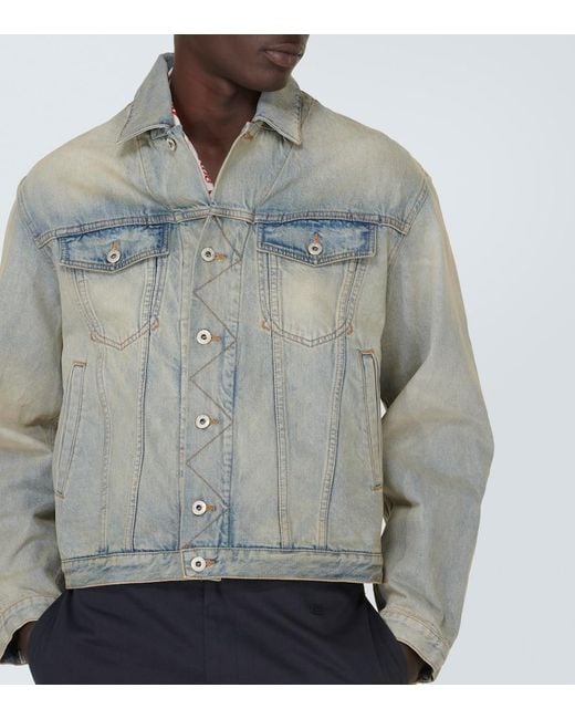 KENZO Gray Drawn Varsity Embroidered Denim Jacket for men