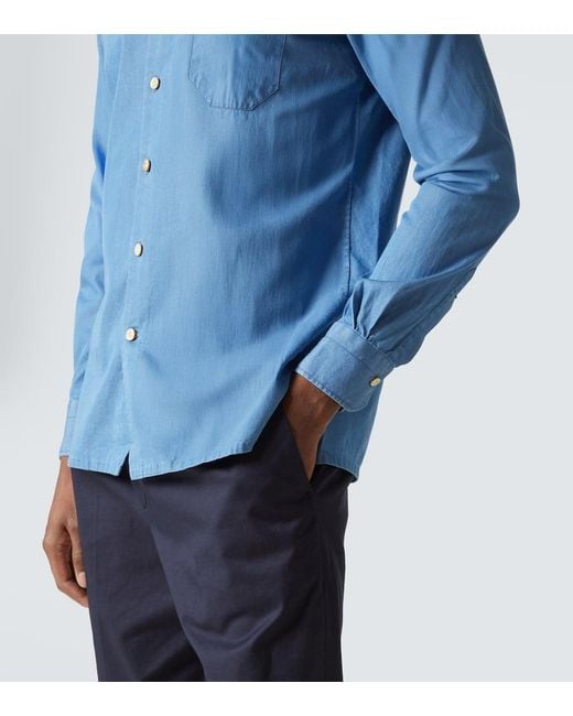 Kiton Blue Cotton Oxford Shirt for men