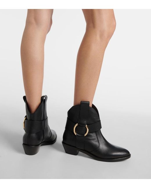 See By Chloé Black Leather Western Cowboy Boots Leather