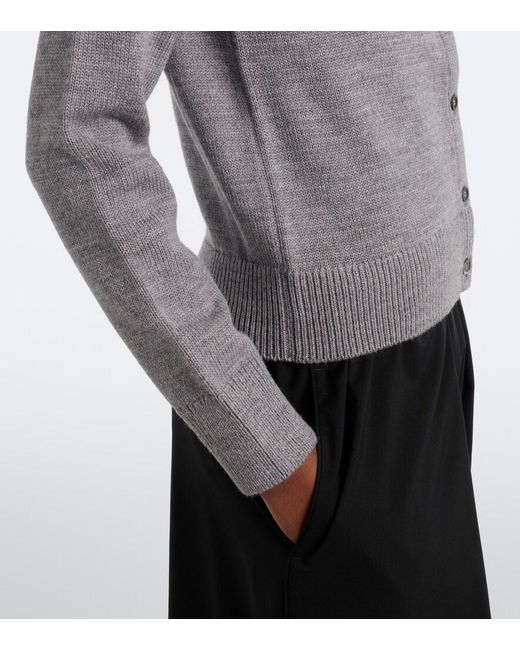 Loewe Gray Double L Ribbed-Knit Wool Cardigan