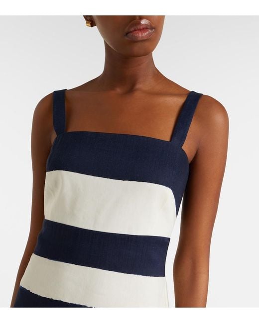 Veronica Beard Blue Ella Striped Linen-Blend Midi Dress