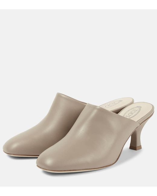 Tod's Gray Leather Mules