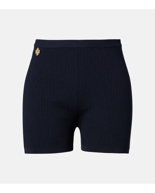 Saint Laurent Blue Ribbed-Knit Biker Shorts