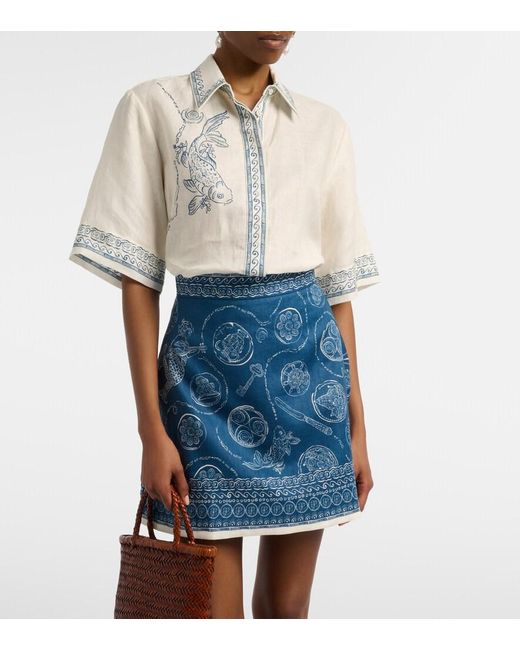 ALÉMAIS White Lucky Oversized Printed Linen Shirt