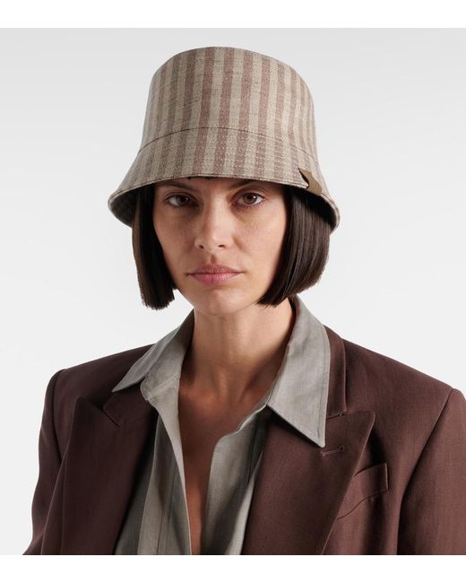 Brunello Cucinelli Natural Striped Canvas Bucket Hat