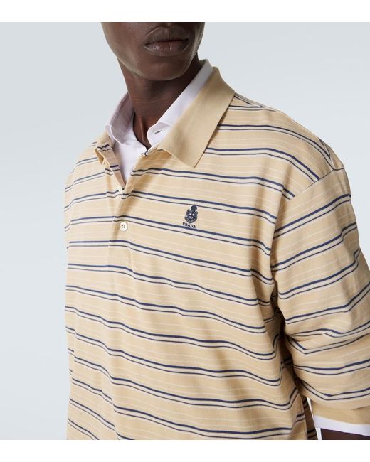 Prada Natural Striped Cotton Pique Polo Shirt for men