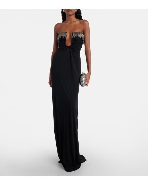 Christopher Esber Black Arced Palm Beaded Jersey Maxi Dress