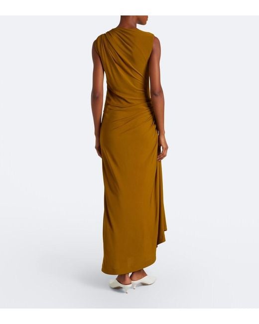 Bottega Veneta Metallic Gathered Jersey Maxi Dress