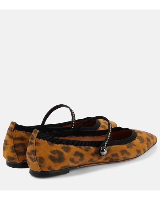 Aquazzura Brown Romy Leopard-Print Suede Ballet Flats