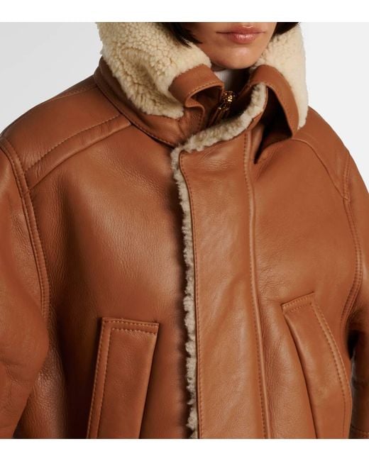 Chaqueta De Piel Con Forro De Borrego Victoria Beckham de color Brown