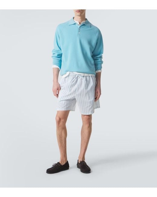 Umit Benan Blue Julian Striped Silk And Cotton Shorts for men