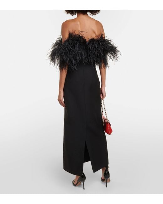 Valentino Black Crepe Couture Feather-trimmed Gown